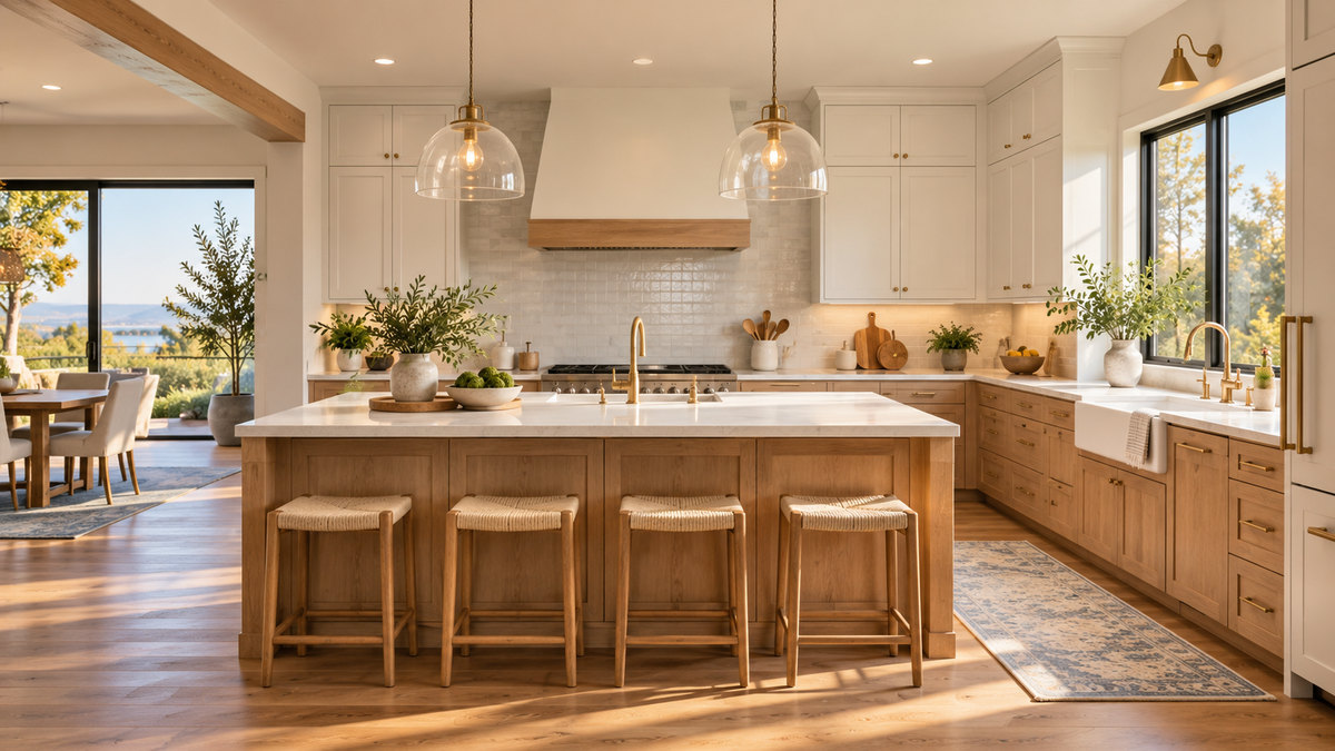 Remodeled kitchen with new cabinets and countertops